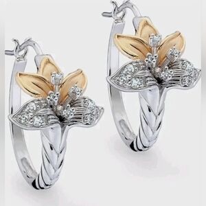 White Topaz 925 Sterling Silver Gold Enamel Believe in Miracles Flower Earrings